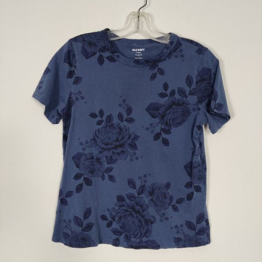 Old Navy Everywear Women's T-shirt Blue Floral Resortwear Summer Spring Comfy